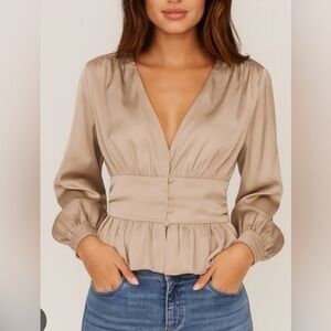 Jason Wu Peplum Ruffle Blouse – Gray Silver – Size S – NWT